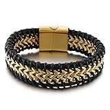 Skcess Herren Armband Gold, Herren Armband Edelstahl Rechteck Herren Armband 22cmx12mm Schmuck Herren Geschenke für Männer