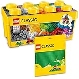 Lego Classic Bausteine Box Mittelgroß + Grüne Platte: Aufbewahrungsboxen & Bauplatte Bundle, Steinebox Mit Baseplate für Kinder ab 4 Jahre - Starterset Kombi