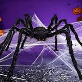 WTZWYFWJ Halloween-Spinne,Gruselige Spinnen Set,60g Spinnennetz + 200cm Spinne + 10 Mini Spinne,Riesen Spinne Halloween Deko Outdoor,Für Halloween Deko Garten, Indoor, Draußen,Gruselige Partydeko