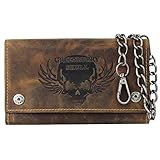 Greenburry Vintage RFID Leder Bikerbörse mit Kette Geldbörse Geldbeutel Biker Wallet BV-1820S-25-Skull
