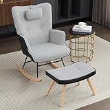 Idemon Chippendale Muster Schaukelstuhl mit Seitentasche Schaukelstuhl, hohe Elastizität Schaumstoffkissen mit Fußstütze und Kopfstütze, Wohnzimmer Sessel, kariert Schlafzimmer Sessel