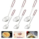 BUENTYA 6 Stück Küchensieb Edelstahl Fondue Sieb Schaumlöffel Sieblöffel Küche Siebkelle Edelstahlsieb Klein Fonduesiebe mit Griffen Schöpflöffel Sieb Abseihlöffel Gitterlöffel für Garen von Gemüse