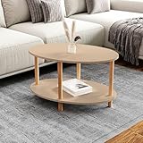 [en.casa] Couchtisch Højreby Sofatisch mit 1 Ablage oval Wohnzimmer 70 x 44 x 43 cm Beine aus Buchenholz Cappuccino
