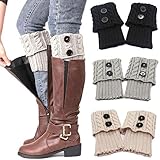 beifon 3 Paar Stulpen Damen Gestrickte Beinwärmer Warme Winter Stricken Beinstulpen Kurze Knopf Leg Warmers Socken Strümpfe Mädchen Stiefel Boot Abdeckung