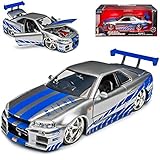 Nisan Skyline GT-R R34 Silber Brian´s Paul Walker The Fast and The Furious 1/24 Jada Modell Auto