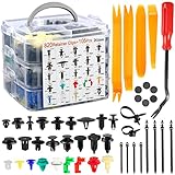 Uolor 925 Stücke Auto Befestigung Clips, Universal Türverkleidung Klammern Stoßstangen Zierleisten Befestigungclips Plastikklips Set mit Demontage Werkzeuge, Kabelbinder und Schwammig Kissen