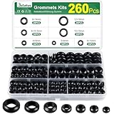 260 Stück Kabeldurchführung Gummi, Bolatus Durchgangstüllen 7 Größen Gummitüllen Set, Kabeltülle Gummistopfen für Elektroinstallation, Kabelkanal, Kabelschutz, Schwarz