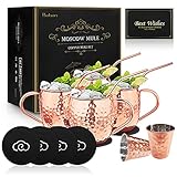BABAN Moscow Mule Kupferbecher: Umfasst 4 x Becher 500ML, 4 x Untersetzer, 4 x Strohhalme, 2 x Shotglas 60ML in Geschenkbox Liebhaber