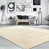 Paco Home Waschbarer Teppich Wohnzimmer Schlafzimmer Kurzflor rutschfest Flauschig Weich Moderne Einfarbige Muster, Grösse:140x200 cm, Farbe:Creme