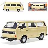 Motormax Volkwagen T3 Personen Transporter Ivory Beige 1979-1992 1/24 Modell Auto mit individiuellem Wunschkennzeichen