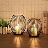 GoMaihe Oval Kerzenständer 2er Set, 14 x 15.5cm und 16 x 18cm Kerzenhalter Stabkerze Metall Deko Kerzenleuchter, Kreativ Vintage Kerzen Ständer für Weihnachts Hochzeit Essen, Schwarz.MEHRWEG