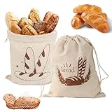 Litinliv 2 Stück Leinen Brotbeutel Wiederverwendbar 40 * 30cm, Brotsack zum Frischhalten, Brotaufbewahrung mit Kordelzug, Brot Backen Zubehör, Brotkasten für Brot/Baguette/Obst/Gemüse
