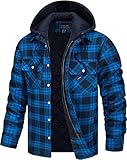 TACVASEN Herren Freizeithemden Innenfutter Flanell Hemdjakce Winter Kapuzenpullover Gesteppte Männer Hooded Holzfällerjacke, Blau