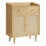 VASAGLE BOHOVEN Kollektion - Sideboard, Küchenschrank mit Türen in Rattan-Optik, Aufbewahrungsschrank mit Schubladen, verstellbare Ablage, Boho-Stil, für Esszimmer, eichenbeige