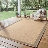 SIMPEX Indoor Outdoor Teppich Wetterfest pflegeleicht im natürlichen Jute-Look, Sisal Teppich Wohnzimmer, Küche, Terrasse, Garten und Balkon, 160x230 cm