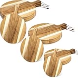 9er Set Schneidebretter aus Akazienholz mit Griff – Runde Holzbretter in 3 Größen für Küche, Servierplatte für Brot, Käse, Pizza, Fleisch, Obst & Gemüse – Charcuterie Board Holz Paddle