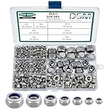 330 teiliges Set aus Sicherungsmuttern nach DIN 985 / ISO 10511 Standard niedrige Form Edelstahl A2 V2A selbstsichernde Sechskantmuttern Stoppmutter Edelstahlmutter Größe M3-M12 (330 Teile)