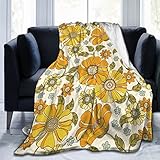 Kuscheldecke Bunte Retro Blume Der 70Er Jahre Tagesdecke Flauschige Winterdecke Warm Wohndecke, Für Couch, Sofa, Einzelbett, 150x200cm