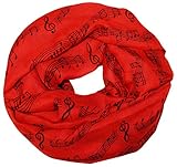 thb Richter Schlauchschal/Schal und Krawatte/Necktie mit Musiknoten Notenschlüssel für Musik-Veranstaltungen Chor Rundschal Loopschal Kunst (Rot mit Schwarz)