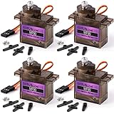 Miuzei Micro Servo Metal Gear 90 9G Rc Motor Lenkung für Arduino Set Hubschrauber,Flugboot, Auto 1/10 1/8 Roboter Starrflügel Hubschrauber DIY Modelle mit Servokabel Horn (4 Stück)