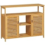 VIAGDO Sideboard Bambus Kommode, Küchenschrank mit offenen Regalfächern, Beistellschrank, Flurschrank, Aufbewahrungsschrank, für Wohnzimmer, Esszimmer, Küche, Flur, Büro