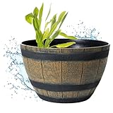 LB H&F Miniteich Wanne Schale Pflanschale groß - rund - wasserdicht 40cm sehr stabil - Kunststoff - 40 Liter - Pflanzkübel Garten Holzfass Weinfass Eichenfass (Rund Fass)