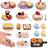 Kaisibum 50 Stücke Miniatur Essen und Trinken, Miniatur Deko Harz Puppenhaus Zubehör Miniatur Lebensmittel Set, Mini Küche Kleine Puppenzubehör Spielgeschirr