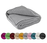 Kuscheldecke Strick 140x190 cm grau - Strickdecke oekoTex warme weiche Decke mit edlem und schlichten Strickmuster