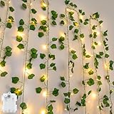 Gcstnn LED Lichterkette Efeu Künstlich, 5M 50LED Grüne Efeu-Lichterkette Girlande, IP65 Wasserdicht Batteriebetrieben mit Timing-Funktion, für Hängend Pflanzen, Zimmer, Wand, Weihnachtsdekoration.