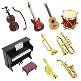 cobee Puppenhaus Miniatur Musikinstrumenten Set, 11 STÜCKE Puppenhaus Mini Musikinstrument Modell 1:12 Klavier Violine E-Gitarre Trompete Saxophon Modell Zubehör für Puppenhaus Mini Musikzimmer