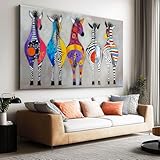Leinwand-Wandkunst 120x80 cm Zoll ungerahmt- Abstrakte fünf bunte Zebras Leinwandbild Kunstdruck Groß XXL für Wohnzimmer Schlafzimmer Wandbilder Canvas Desing Dekoration