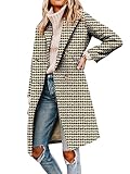 Yousify Damen Mantel mit gekerbtem Reverskragen, zweireihig, Erbsenmantel, Wintermantel, Wollmischung, lange Jacken, Hahnentrittmuster B, XXL