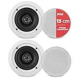 Pyle Deckenlautsprecher, 150W- Einbaulautsprecher Decke, Wandlautsprecher Flach- & Rund, 13.3cm- Ceiling Speaker, 2 Wege Lautsprecher, 80 Hz - 20 kHz Frequenzgang, für Büro, Küche Wohnzimmer, Heimkino