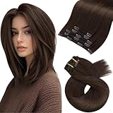 Moresoo Clip in Extensions Echthaar Dunkelbraun Echthaar Extensions Clip Gerade Unsichtbar Extensions Echthaar Clips #4 35cm 5 Stück 80g