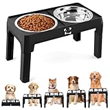 Focenat Erhöhter Hundenapf, 5 Höhenverstellbar Futternapf für Kleine, Mittlere & Große Hunde, Futterstation Hund mit 2 Eingedickte Edelstahlschüsseln, Faltbar & rutschfest, Gelenkschonend & BPA-frei