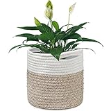 Tenn Well 20 cm Indoor-Topf für Pflanzen mit Einsatz, Baumwolle gewebter Aufbewahrungskorb große Blumentöpfe für Zimmerpflanzen, Blumentopf, Wäsche-Organizer und Heimdekoration (Weiß und Khaki)