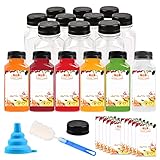 10 Stück 250 ml Leere Flaschen Kunststoff, Wiederverwendbare kleine Flaschen zum Befüllen Trinkflaschen für Smoothie Saft Tee, Klare Trinken Bottle für Mini-Kühlschrank, Juicer Shots, Wasser, Milch