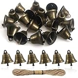 TOAOB 20 Stück Bronze Glöckchen zum Basteln Vintage Glocken 22 mm Metallglöckchen Mit 1 Rollen Hanfseil für Windspiele Machen Handwerk Urlaubsdekoration Weihnachtsglocken Haustierglocken
