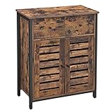 VASAGLE Bodenschrank, freistehender Schrank mit 1 Schublade und Ablage, Küchenschrank, Lamellentüren, für Wohnzimmer, Flur, Büro, Schlafzimmer, rustikales Braun LSC86BX