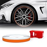 4R Quattroerre.it 10354 Reflektierende Dekorstreifen für Felgen mit Applikator, Wheel Trim Stripes Orange, 5 mm x 6 mt