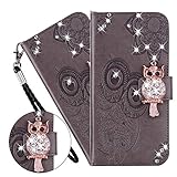 LEMAXELERS Galaxy S20 FE 5G Hülle,Galaxy S20 Lite Handyhülle Glitzer Diamant Eule Blume Prägung Flip Case PU Leder Cover Magnet Schutzhülle Handytasche für Samsung Galaxy S20 FE 5G,YK Owl Gray