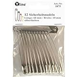 12 Stück Maxi Sicherheitsnadeln 60 mm, groß, silberfarben, Nadel Nadeln, 1875 (60 mm)