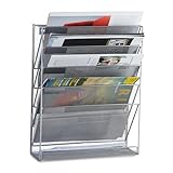 Relaxdays Zeitschriftenhalter Wand, Prospekthalter A4, Zeitschriften Wandhalter, Metall, 10.5 x 32.5 x 40.5 cm, silber