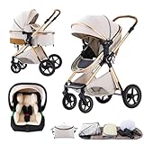BEBBY 3-in-1 Kinderwagen KombiKinderwagen-Set 2-in-1 Buggy faltbar Luxus Hochlandschaft Neugeborenes Tragbarer Zusammenklappbarer Kinderwagen Travel System (Rice white, H2)