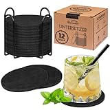 Warmodern Filz Untersetzer rund für Gläser 12er Set, Glasuntersetzer in Dunkelgrau Bierdeckel - Waschbare Filzuntersetzer Geeignet für Getränke, Bar, Tassen, Glas - Tischuntersetzer Deko(12)