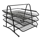 D.RECT 7610 Metall Ablagefächer Stapelbar - Büro Organizer Schreibtisch - Ablage Schreibtisch - 3 Schubfächer Briefablage Dokumentenablage A4 Organizer Mesh - Papierablage Schwarz Aktenablage