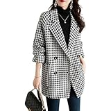 Sinyuyong Modischer Damenmantel mit Hahnentrittmuster, Fleecegefütterter Wollmantel mit Revers, warme Jacke mit lockerer Passform(A,XXL)
