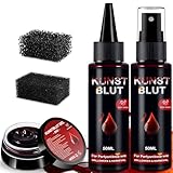 Kunstblut Halloween Fake Blood 3er Set - 50ml Kunstblut Spray + 50ml Tropfendes Blut + 50g Geronnenes Blutplasma, Abwaschbar Fake Blut Halloween Schminke für SFX Make Up Zombies Vampire Cosplay