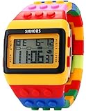 Sowatches Shhors LED091 Kreative LED-Armbanduhr Rainbow aus Silikon mit LCD-Display, großes Handgelenk, für Herren und Kinder, gelb, Gurt