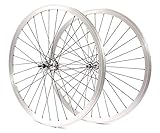 KHE Fixie Laufradsatz 700c 28" Zoll Doppelkammerfelge 32 Loch Silber 30mm hoch inkusive Starr- und Freilaufritzel